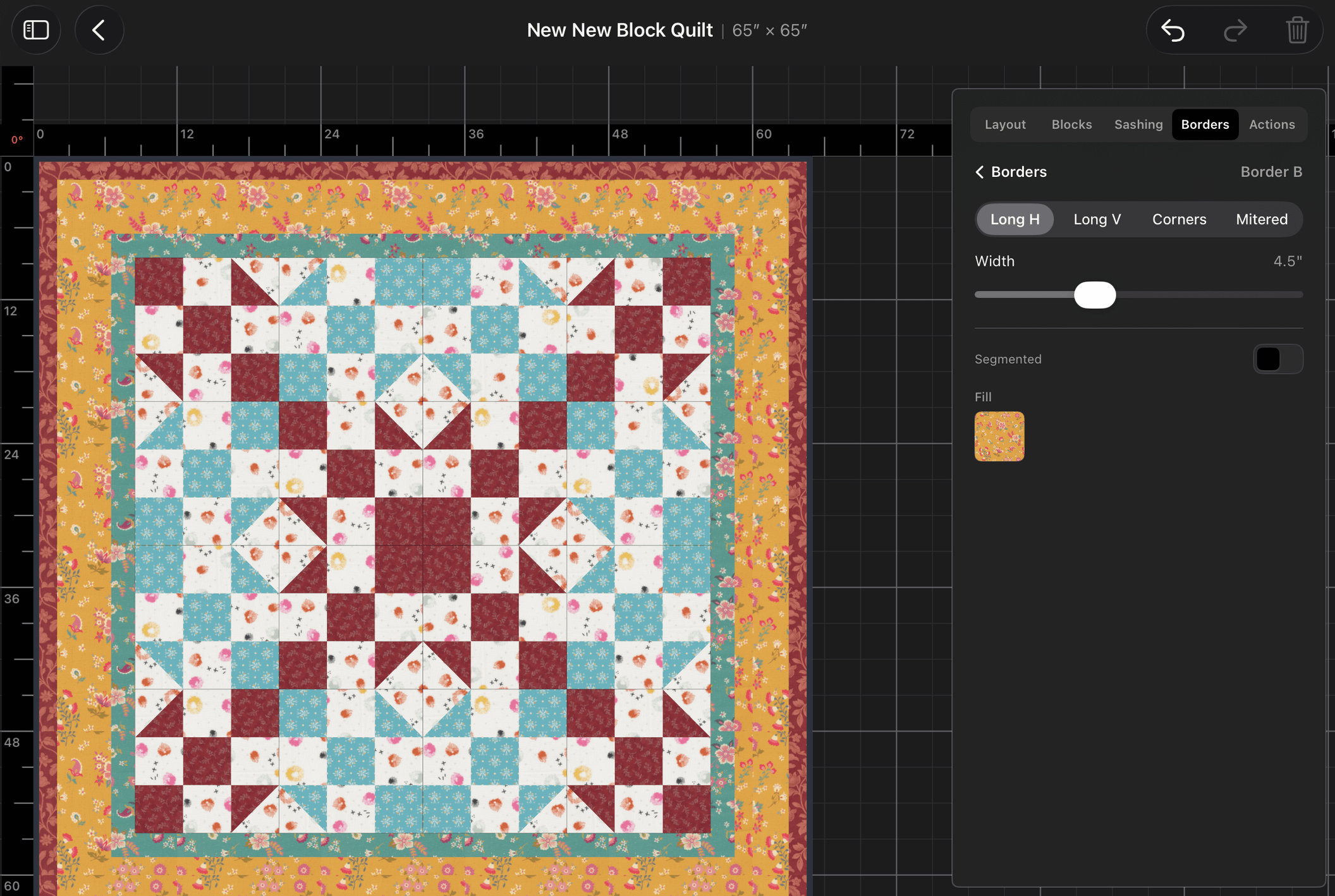 Border Details view in Quilt Editor Panel