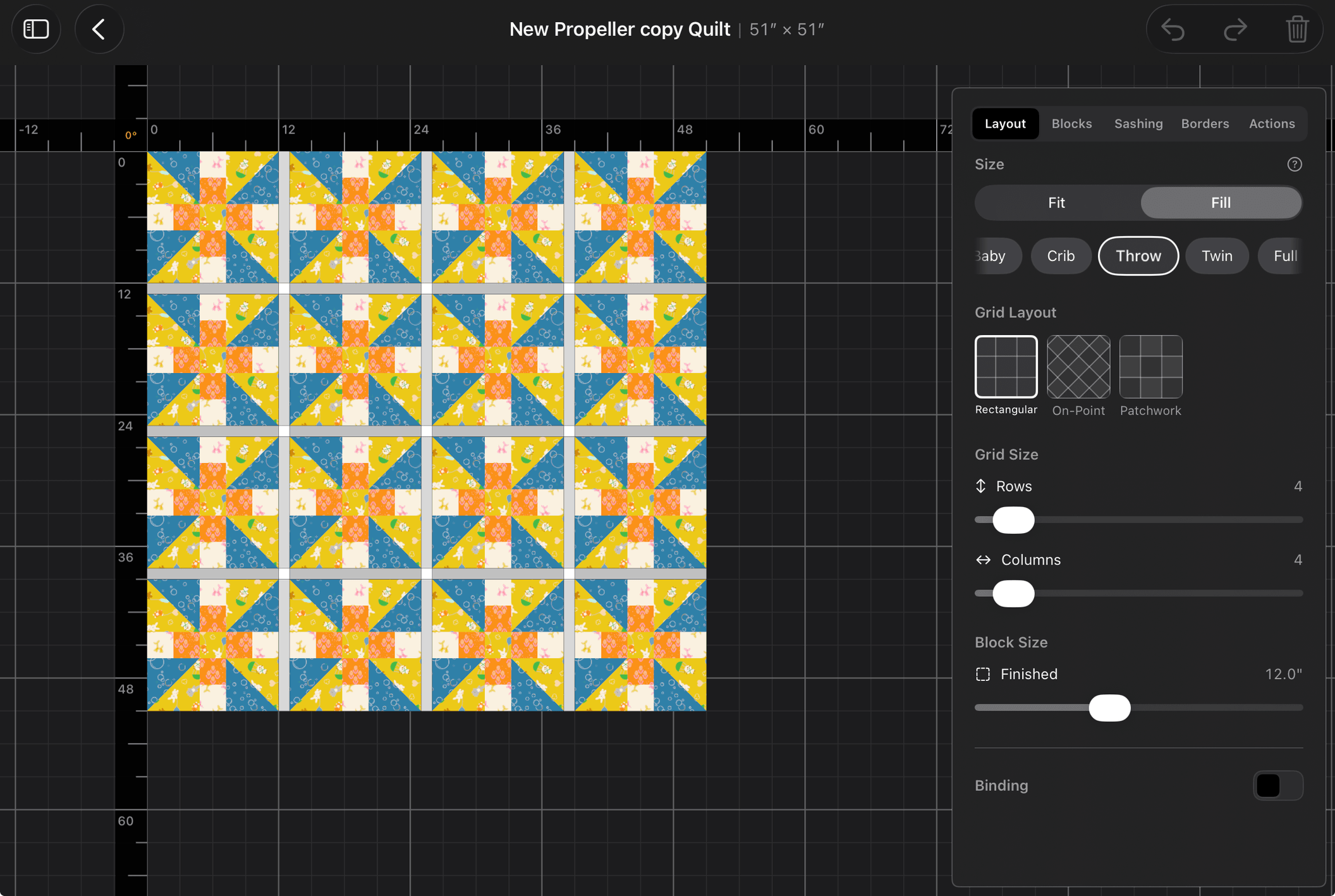 Quilt generated from a single block pattern
